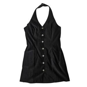 Y2k 90's Mini Halter Dress Black Whimsigoth Button Front - Women's Size 12